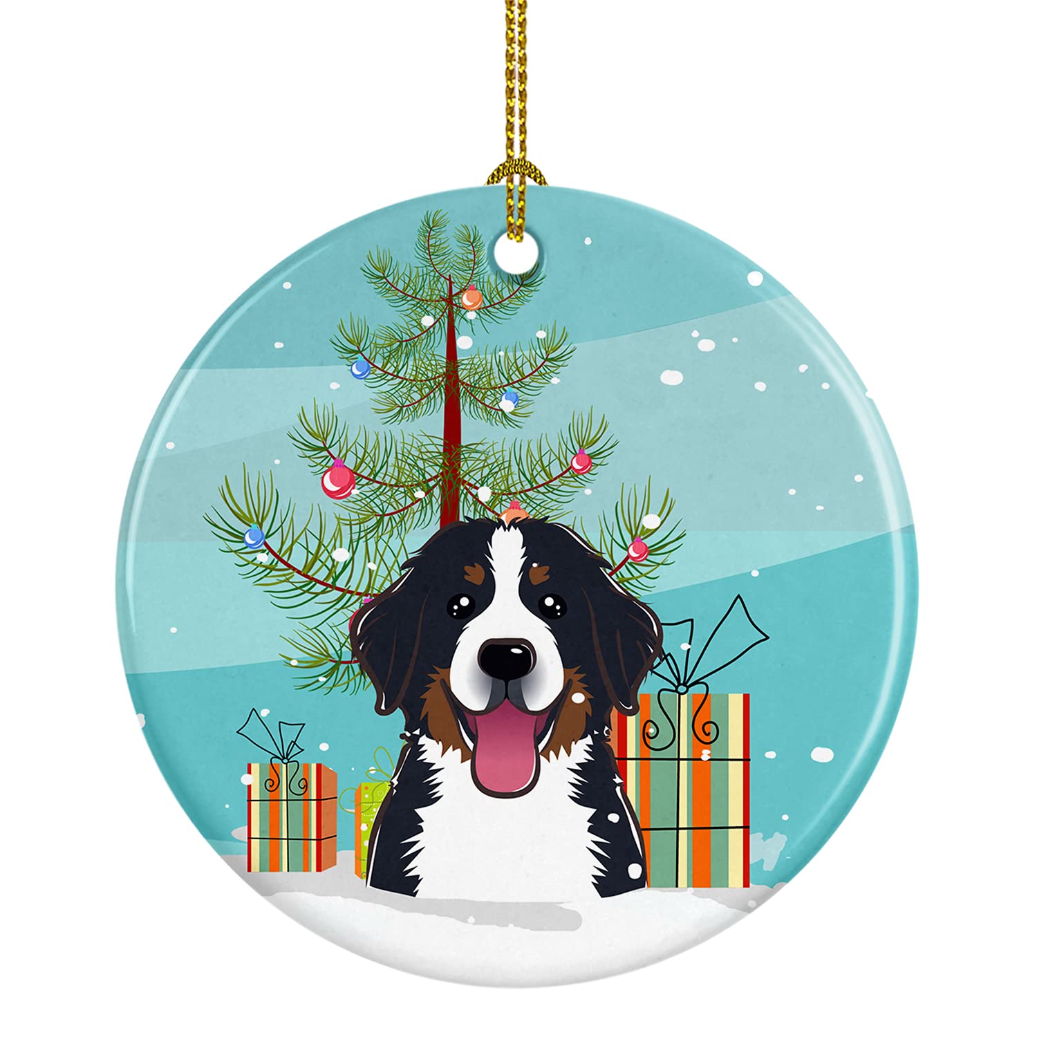 Caroline's Treasures Christmas Tree and Bernese Mountain Dog Ceramic Ornament Christmas Tree Hanging Decorations for Home Christmas Holiday, Party, Gift, 3 in, Multicolor