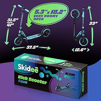 Scooter for Kids Ages 6-12 - Scooters for Teens 12 Years and Up - Adult Scooter with Anti-Shock Suspension - Scooter for Kids 8 Years and Up with 4 Adjustment Levels Handlebar Up to 41 Inches High