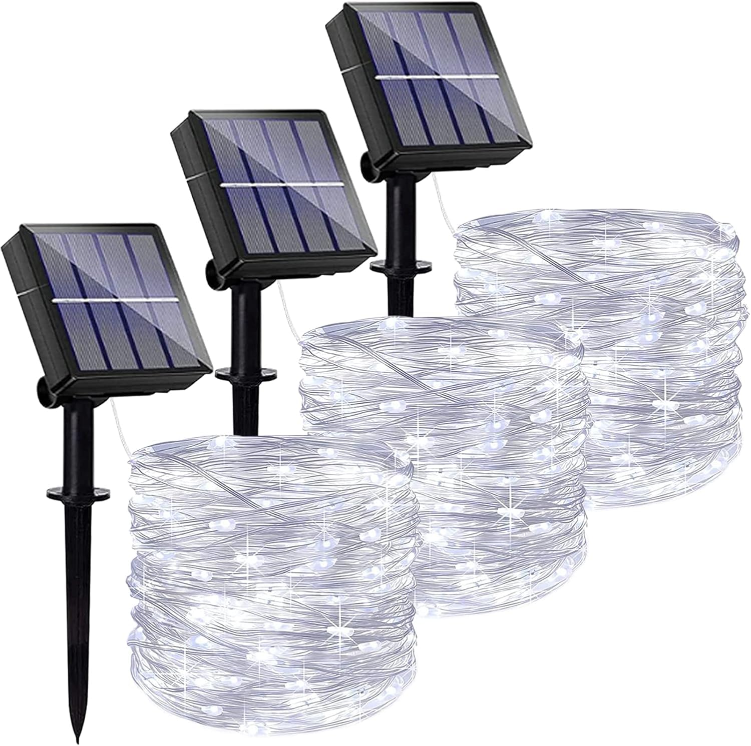 Ligarko Cold White Solar Lights Outdoor,3Pack 46Ft 120Led Garden Lights Waterproof