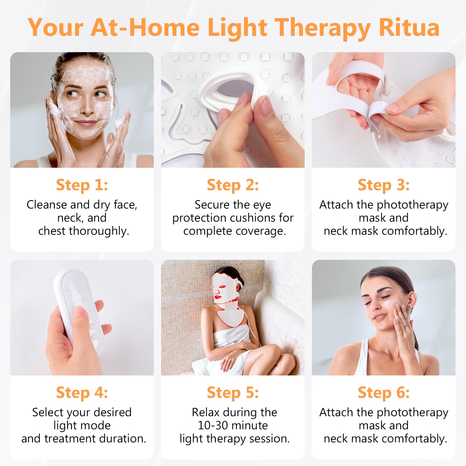 LED Gesichtsmaske Lichttherapie, LED Maske für Gesicht und Hals | 7 Farben Rotlichtlampe Maske Gesicht für Anti-Aging, Akne & Hautstraffung, professionelle Hautpflege für zu Hause Beauty Weiß