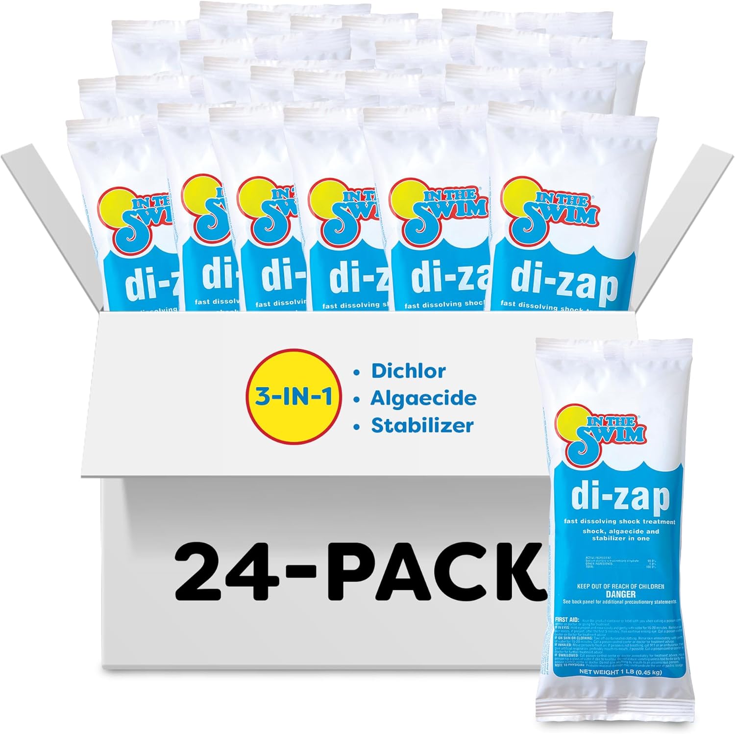 In The Swim Premium 3-in-1 Pool Shock - Di-Zap Contains Dichlor, Algaecide, and Stabilizer - 6 x 1 lb. Bags