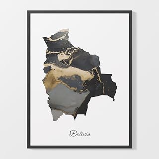 Bolivia Art Print, Bolivian Map Poster, Elegant Country Artwork, Black and Gold BO Painting, Chic wall print