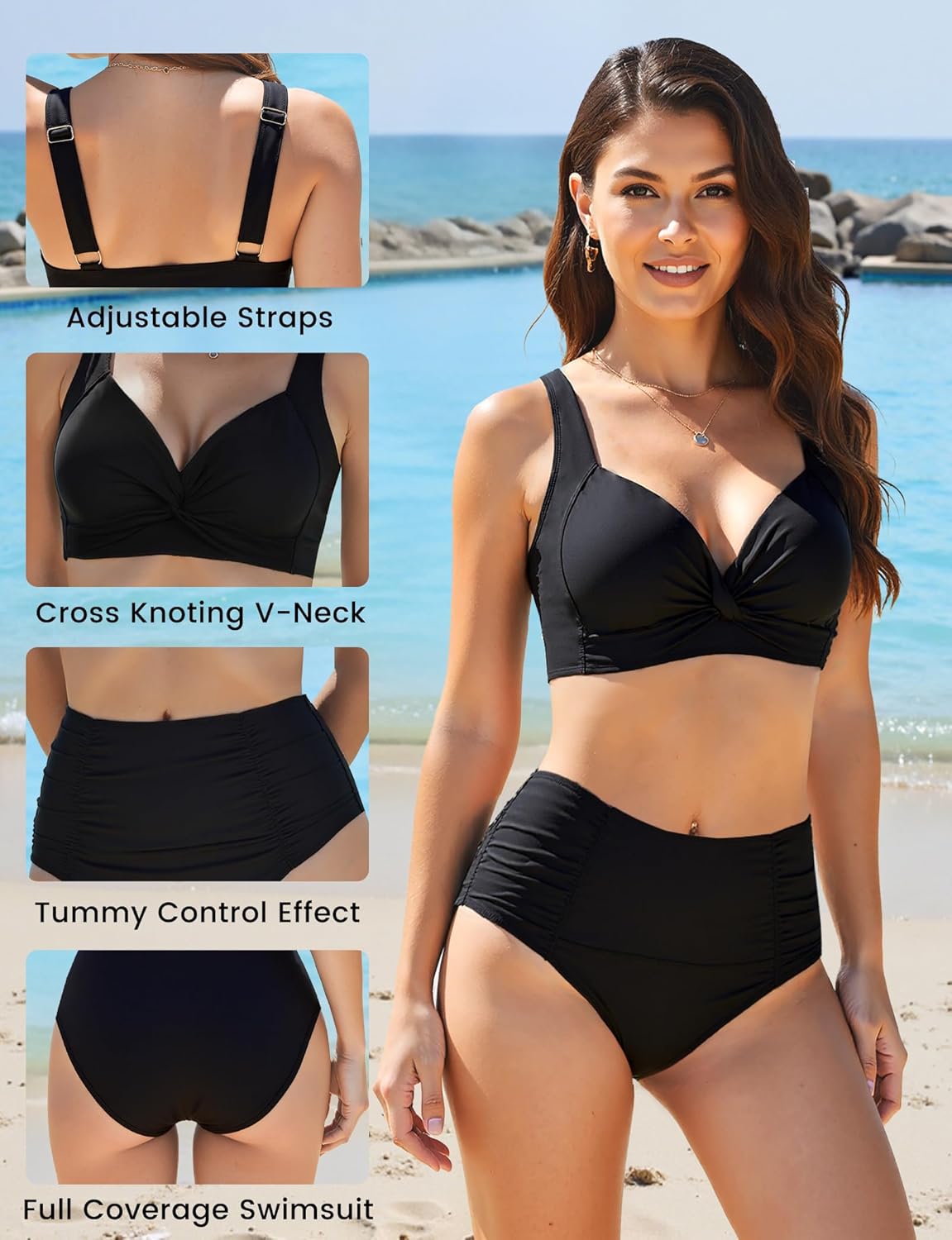 Bikini Swim Suits for Womens Sexy Cross Knotting V-Neck with High Waisted Ruched Tummy Control Bathing Swimsuits 2026 - Image 5