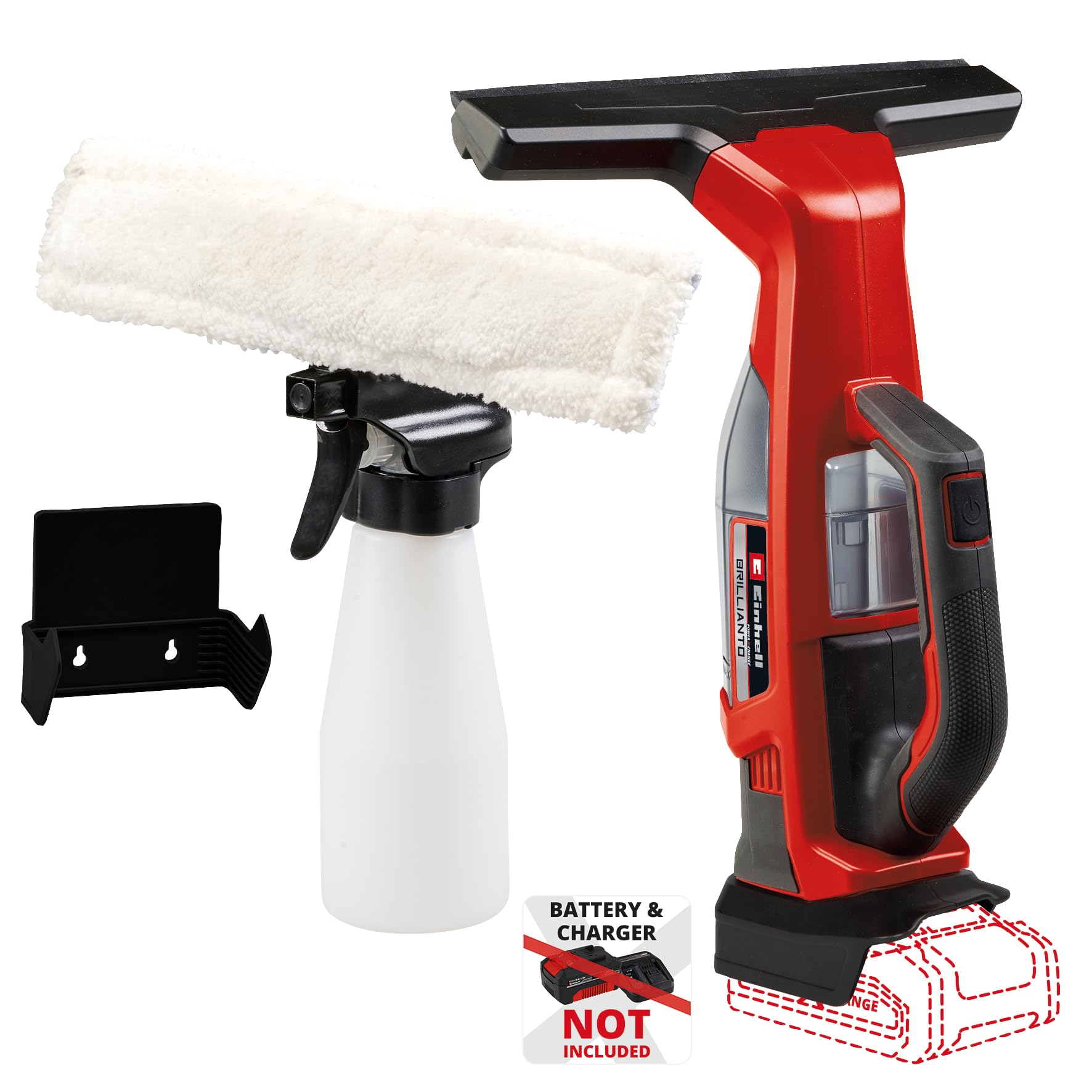 Einhell Akku-Fensterreiniger BRILLIANTO Power X-Change (18 V, 28 cm lange Saugdüse, streifenfreie Reinigung, inkl. Sprühflasche mit Mikrofasertuch, 4,0 Ah Akku, Ladegerät, Teleskopstangenset)