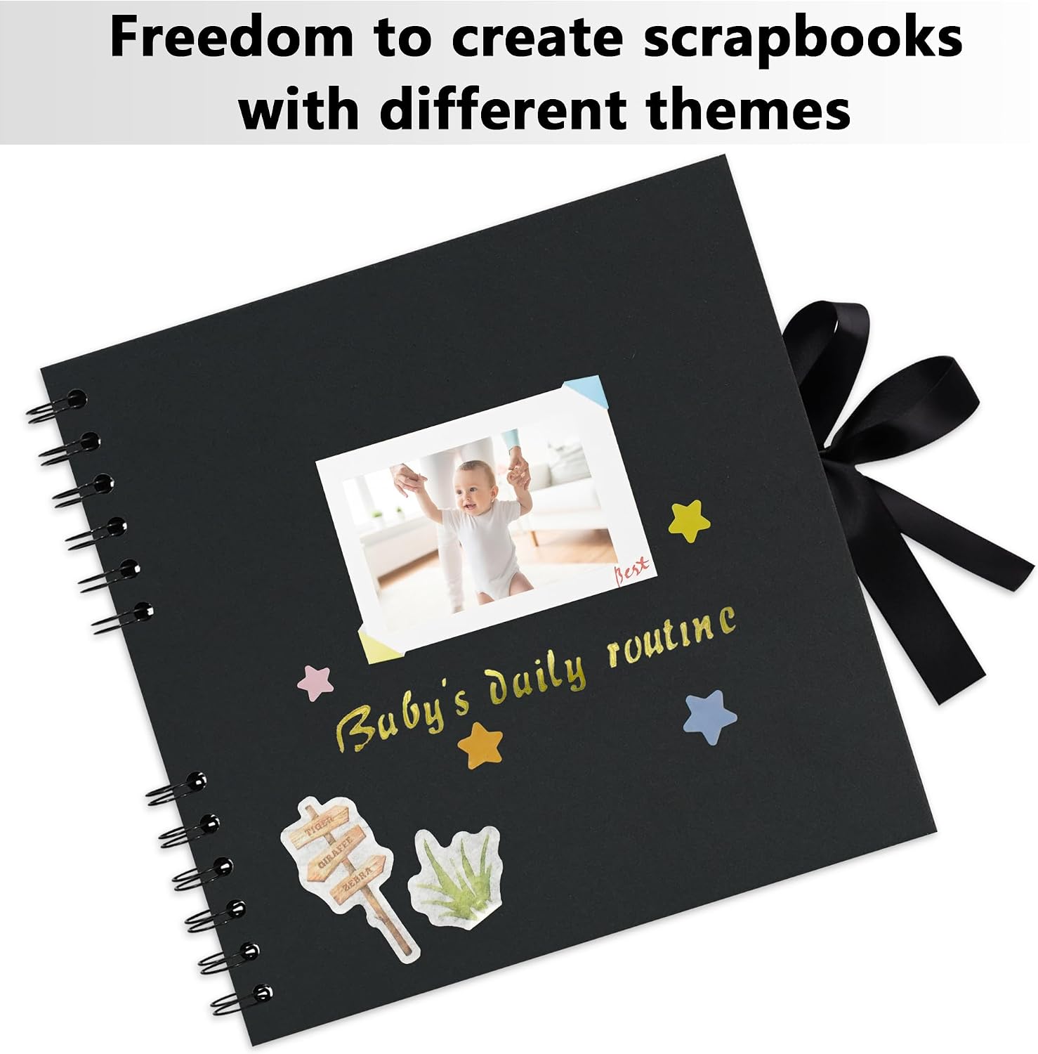 Vienrose 8x8 Inch Scrapbook Album, Small Photo Album DIY Scrapbook Black Thick Kraft Paper Memory Book, Scrap Book Photo Albums for Couple Baby Wedding Family