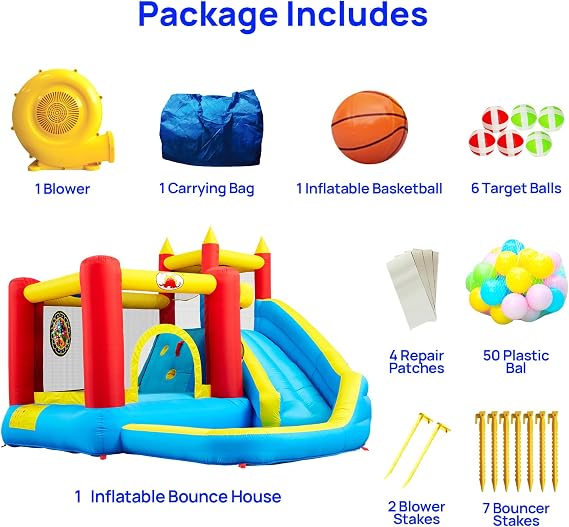 WELLFUNTIME Inflatable Bounce House & Bouncy Castle with Slide