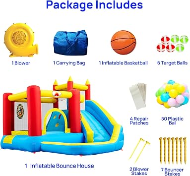 WELLFUNTIME Inflatable Bounce House & Bouncy Castle with Slide