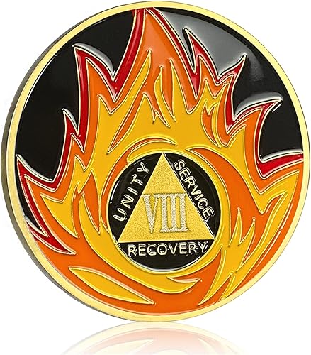 Miniatura 2 de CHURYUML Monedas AA y medallones de 8 años con chip de sobriedad de llamas, regalos de sobriedad para hombres, mujeres, alcohólicos anónimos,