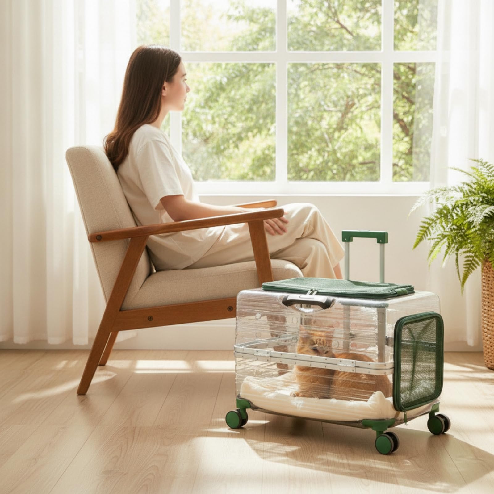 predolo Transportín Transparente con Ruedas Rígido Transportín con Ruedas Ventilado Maleta Transportadora para Perros Pequeños, Viajeros, Verde Transparente