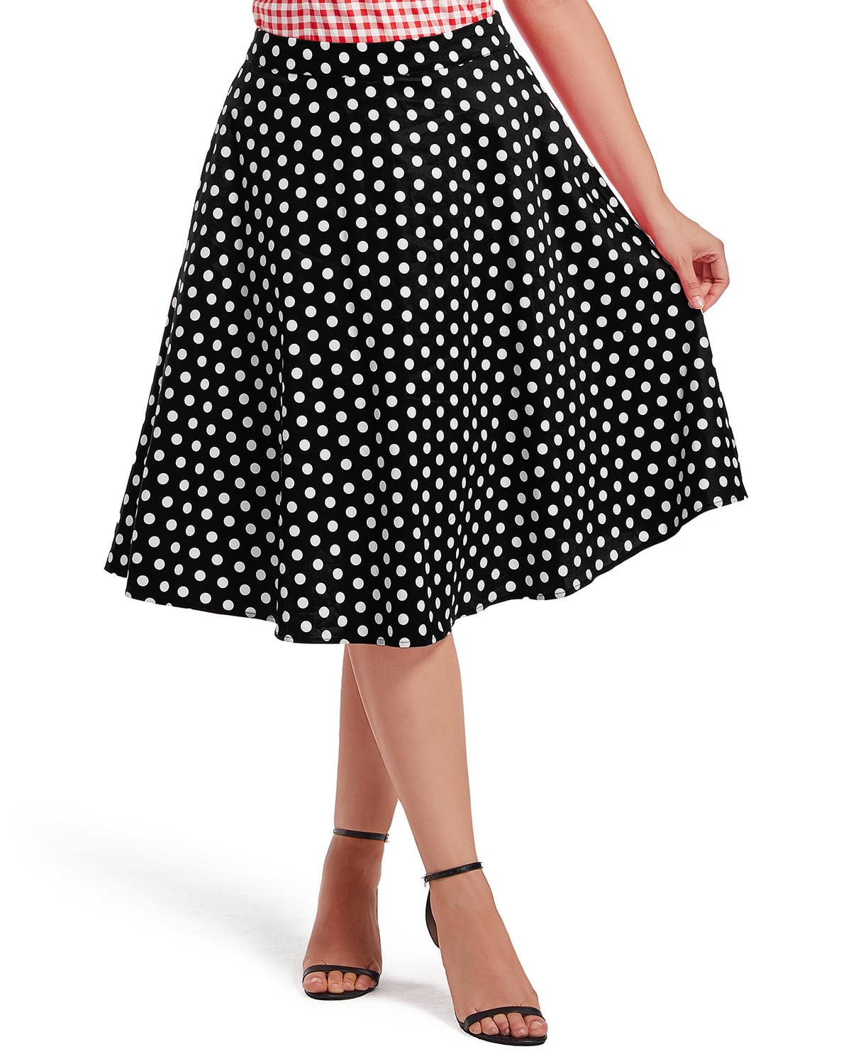 YARN & INK Women's Cotton Midi Skirts Trendy 1950s Vintage Casual A-line Swing Skirt 50s with Pockets Spring Fall