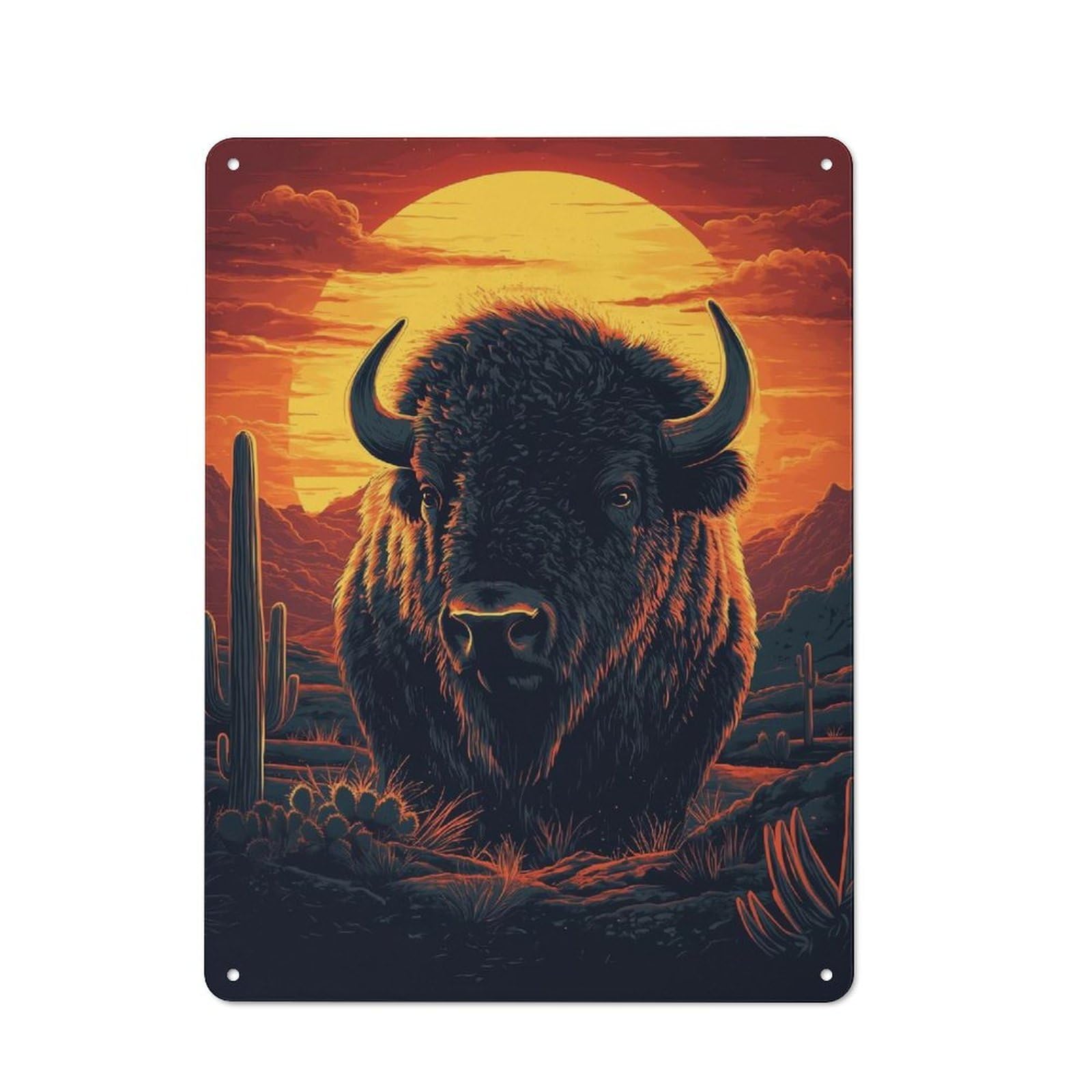 Bison in Desert Sunset Rustic Tin Sign 40x30cm for Pub Or Café, for Collectors Building A Themed Wall Display