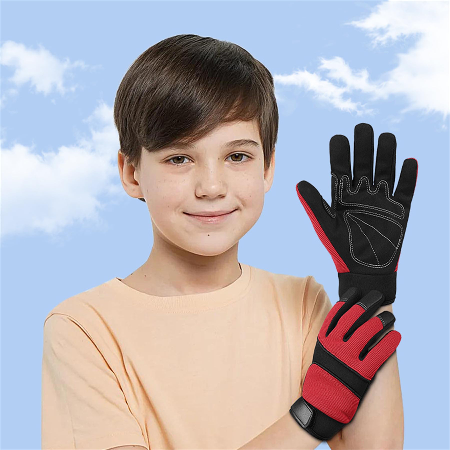 EXCEREY Kids Sport Gloves Cycling Gloves Full Finger MTB Gloves for Cycling Climbing Riding Biking Outdoor Sports (Red, Size L)