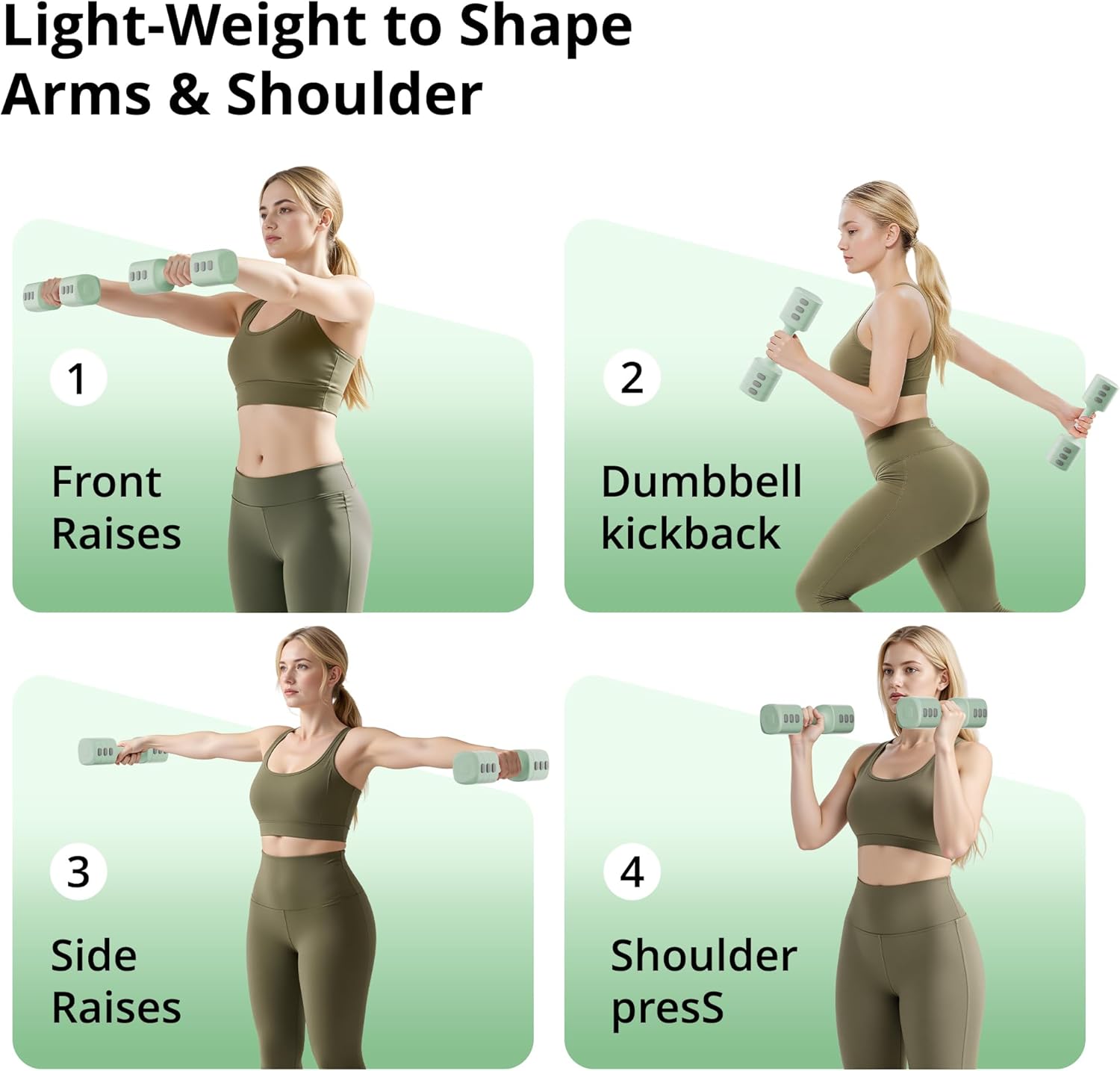 2-in-1 Adjustable Dumbbell Set for Women - 4 Levels (2.2lbs to 12.1lbs) - Home Gym Weights for Women at Home - Fitness Dumbbells