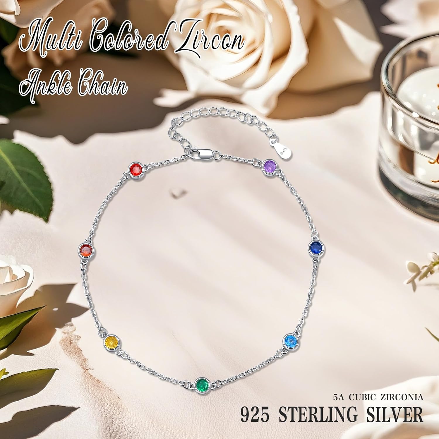 MEDWISE Sterling Silver Chakra Anklet 7 Chakra Beach Anklet Bracelet Link Chain Ankle Bracelet Gift for Women - Image 5