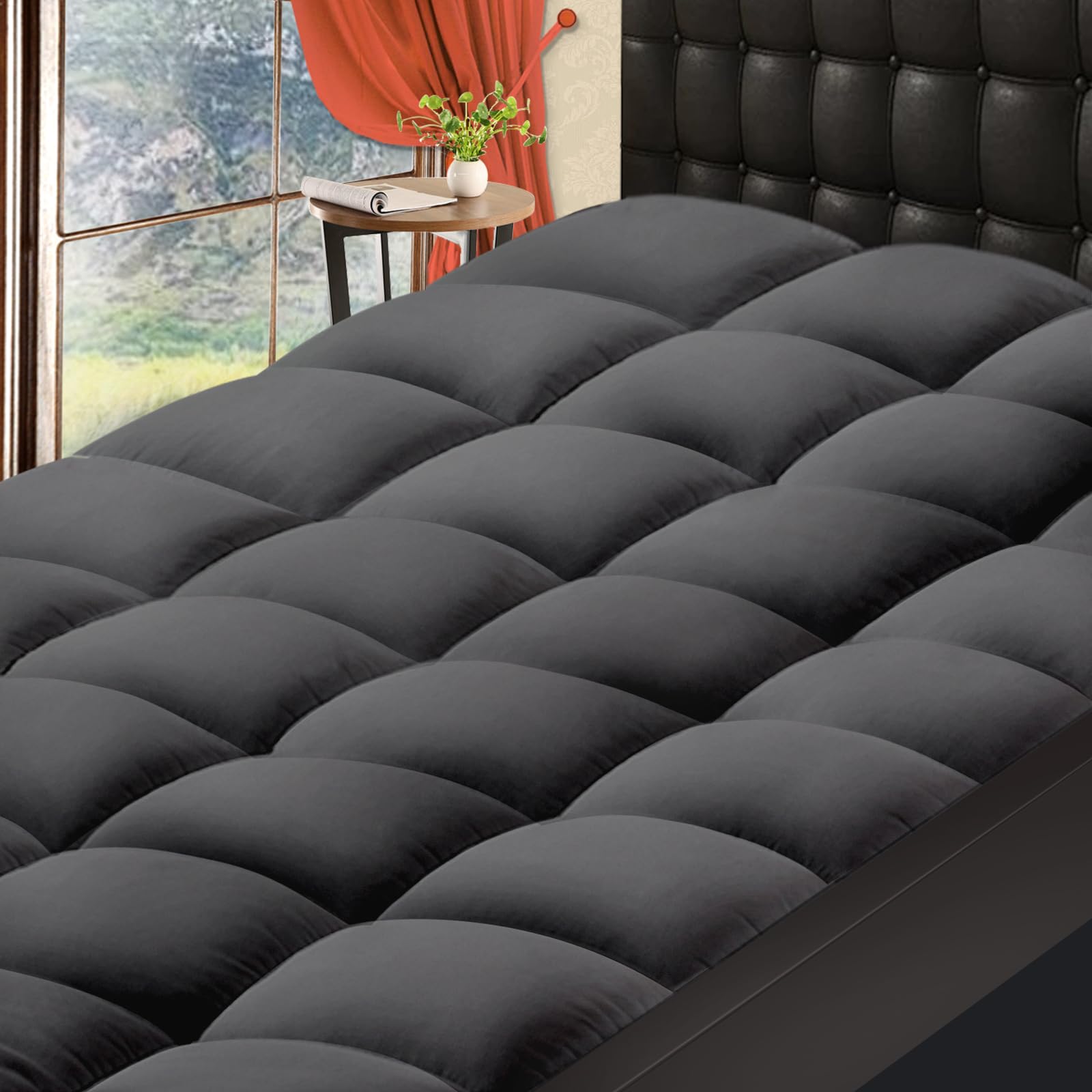 Mattress Topper Queen Size Bed Extra Thick Mattress Pad 8-21" Deep Pocket Soft Down Alternative Fill Mattress Protector Pillow Top Mattress Cover (60x80 Inches, Grey)