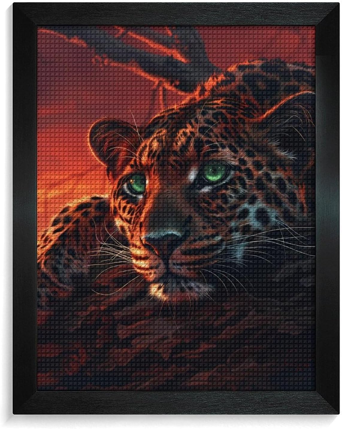 Beautiful Leopards with Green Eyes Diamond 5D Painting Kits with Frame DIY Full Round Drill Gem Art Crafts for Home Wall Decor 16 X 20in Blackwood 40 * 50cm