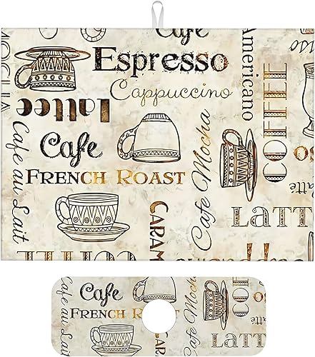 Miniatura 11 de Juego de 2 alfombrillas para secar platos, tapetes de café de gran tamaño, protector contra salpicaduras para cocina, encimera, baño, fregadero,