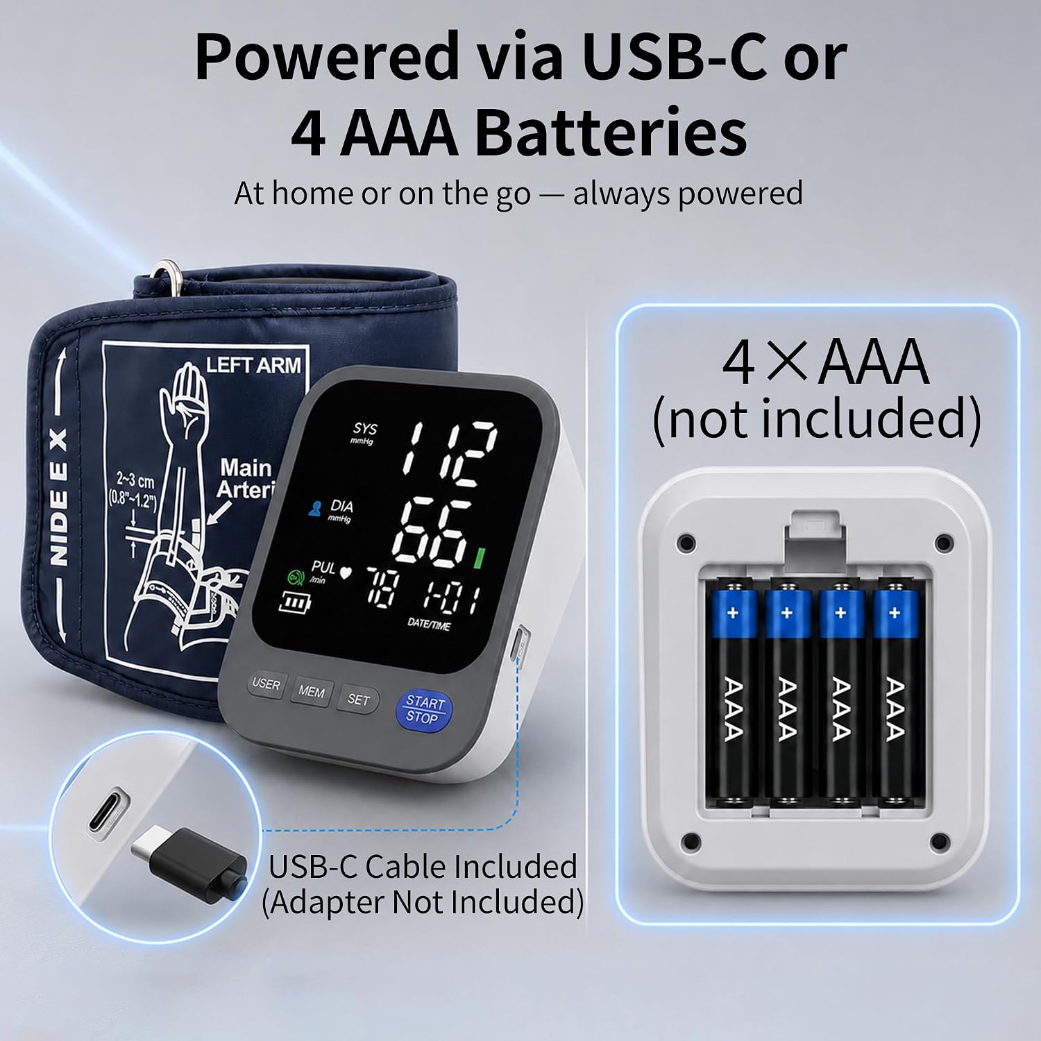 FDA-Cleared Blood Pressure Monitor, Large Black LCD BP Machine, Wide Cuff