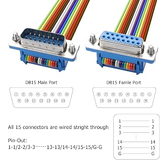 DB15 RS232 Serial Extension Cable Male to Female D-SUB 15-Pin Connecter Straight Through Cord 1.6FT DB15 Serial Cable for Computers Printers Scanners 2Pcs