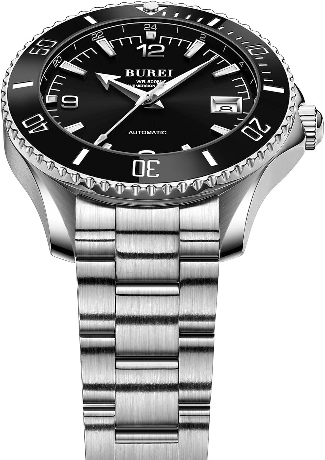 BUREI Dive Watches for Men Automatic Mechanical Stainless Steel 500M Waterproof Watch Luminous Luxury Dress Date Wrist Watches