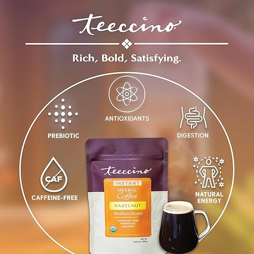 Vista 100 de Teeccino Java Chicory Coffee Alternative – Café de hierbas molido que es prebiótico, sin cafeína y sin ácidos, tostado medio, 11 onzas (paquete de 3)