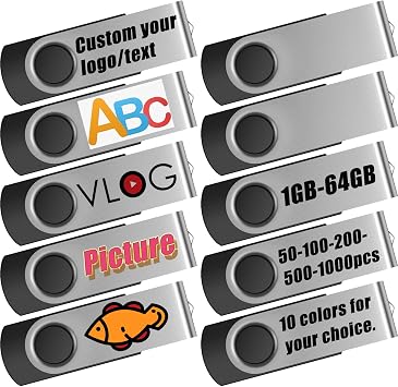 Kepmem 100pack 1GB Flash Drive Customized USB Drive Custom Thumb Drive Personalized Memory Sticks Printed with Logo, Slogan, Words, Design
