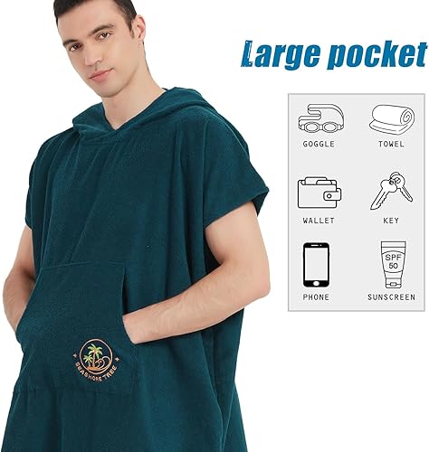 Miniatura 3 de SEASHORE TREE Toalla de playa con capucha, toalla de natación, bata para adultos, poncho de surf cambiante para mujeres y hombres, azul marino