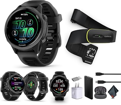 Garmin Forerunner 570 Running Smartwatch, 42MM WiFi, GPS Fitness Smart Watch for Men and Women, Slate Gray Aluminum with Translucent Black/Black Band + Access 600 Fitness Monitor, M-XL + More