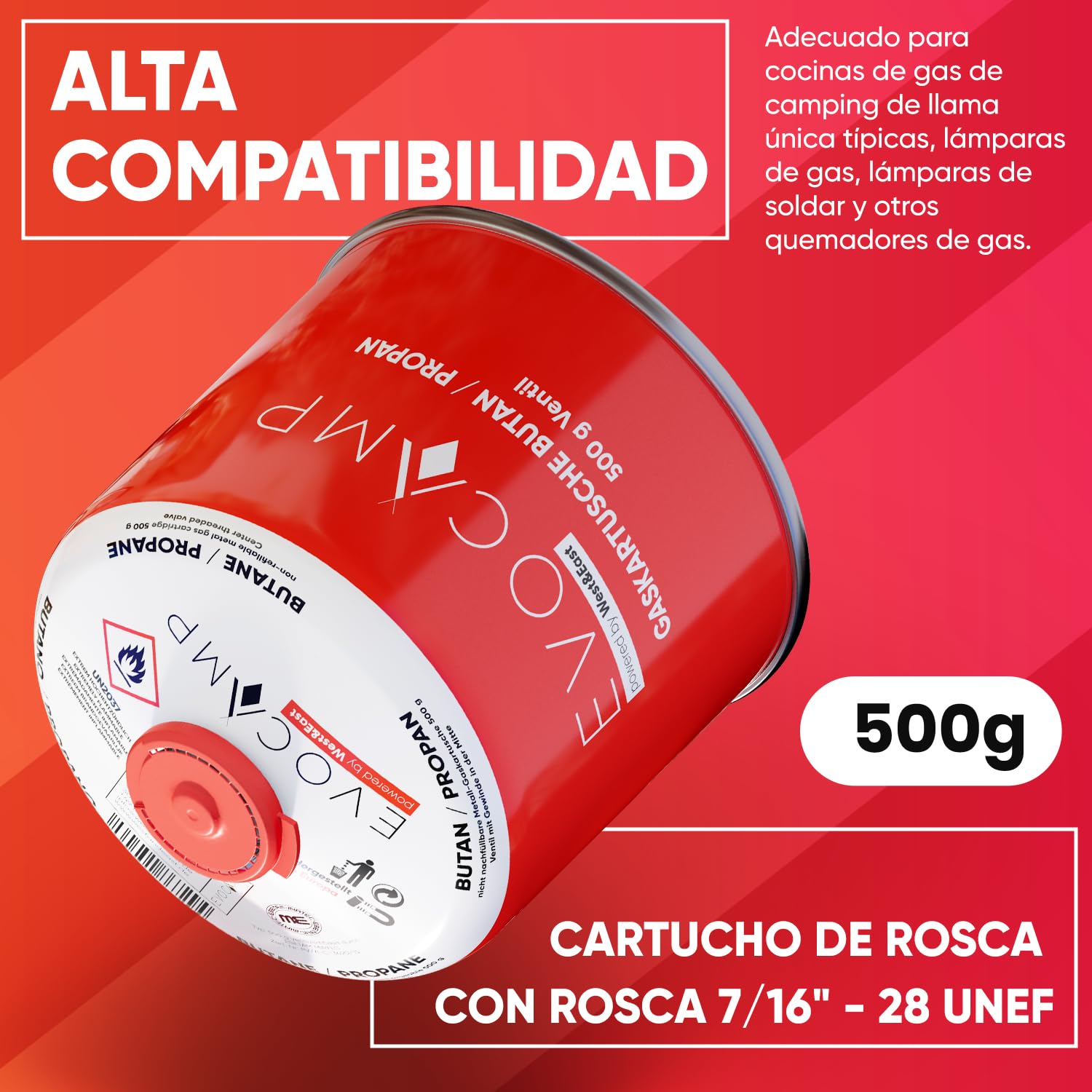 6X Cartuchos de gas Butano 500g, cartucho de rosca con gas Butano/Propano 899 ml, cartucho de gas conforme a EN 417, cartucho de válvula con cierre de rosca, cartucho de gas compatible con gas