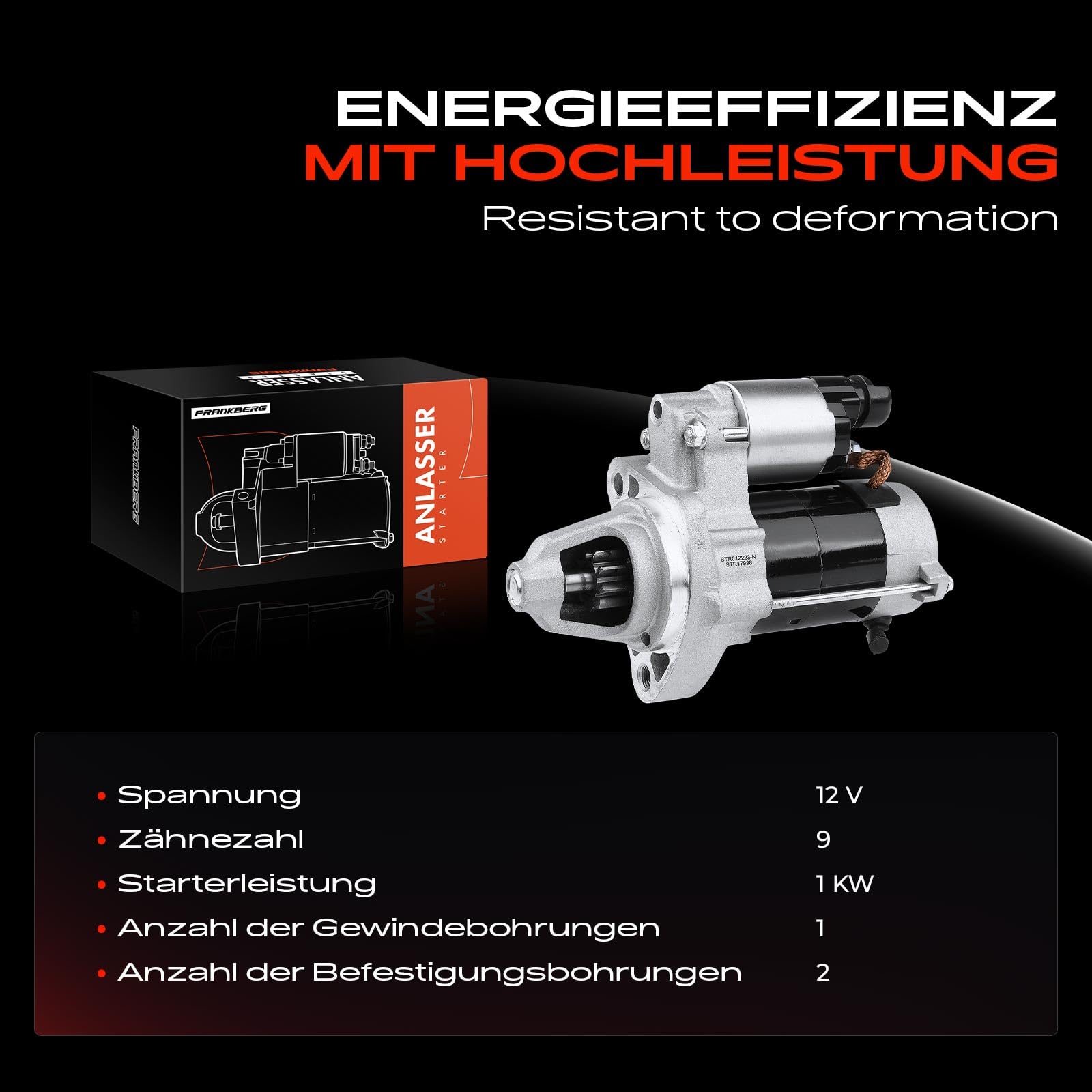 Frankberg Motor de arranque 1 KW 12 V 9 dientes 19013N 31200-PWA-901