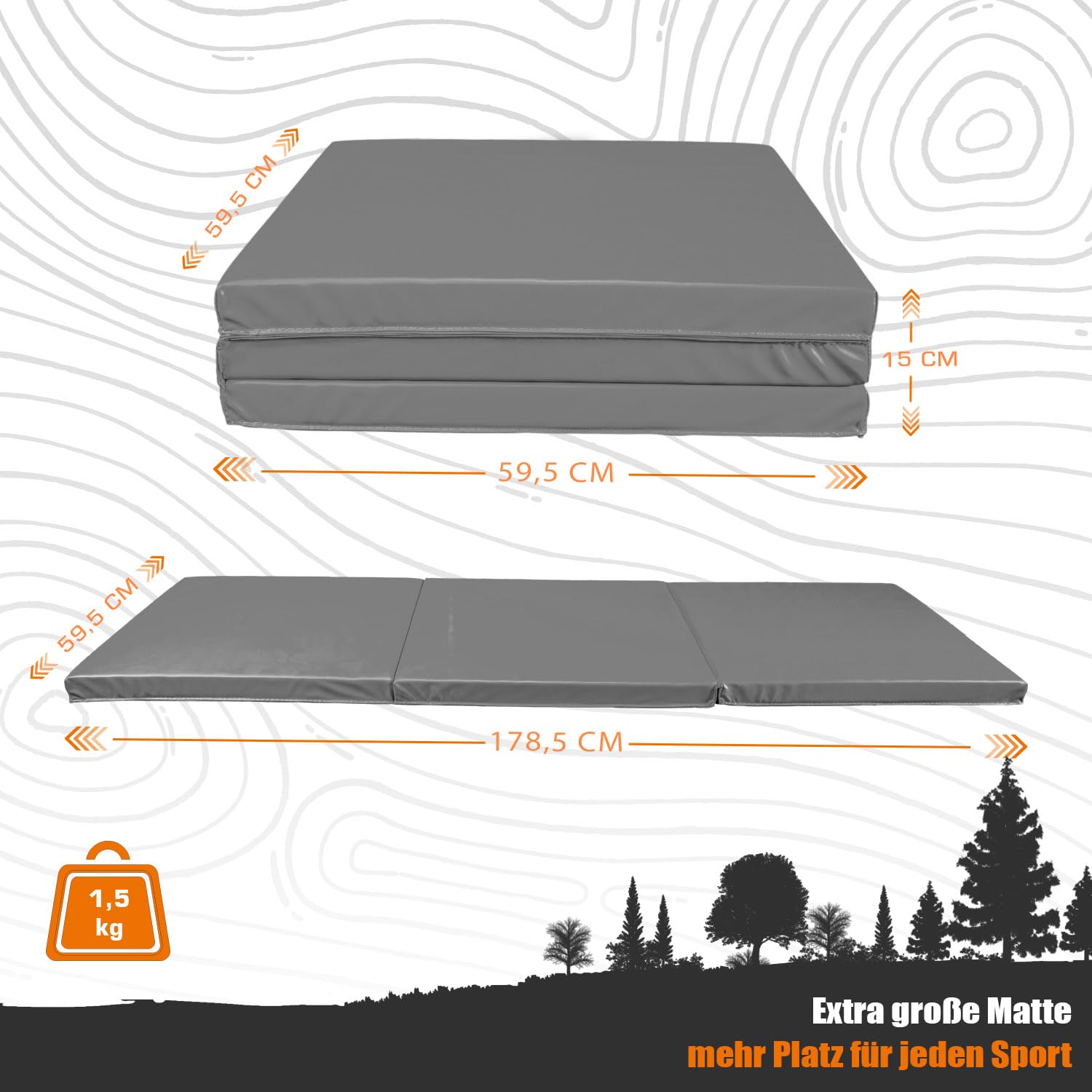 Faltbare Turnmatte 180x60 Weichbodenmatte Klappbar Dicke Gymnastikmatte 5 cm Sportmatte Fitnessmatte Rutschfest Yogamatte für Zuhause & Reise Klappmatratze