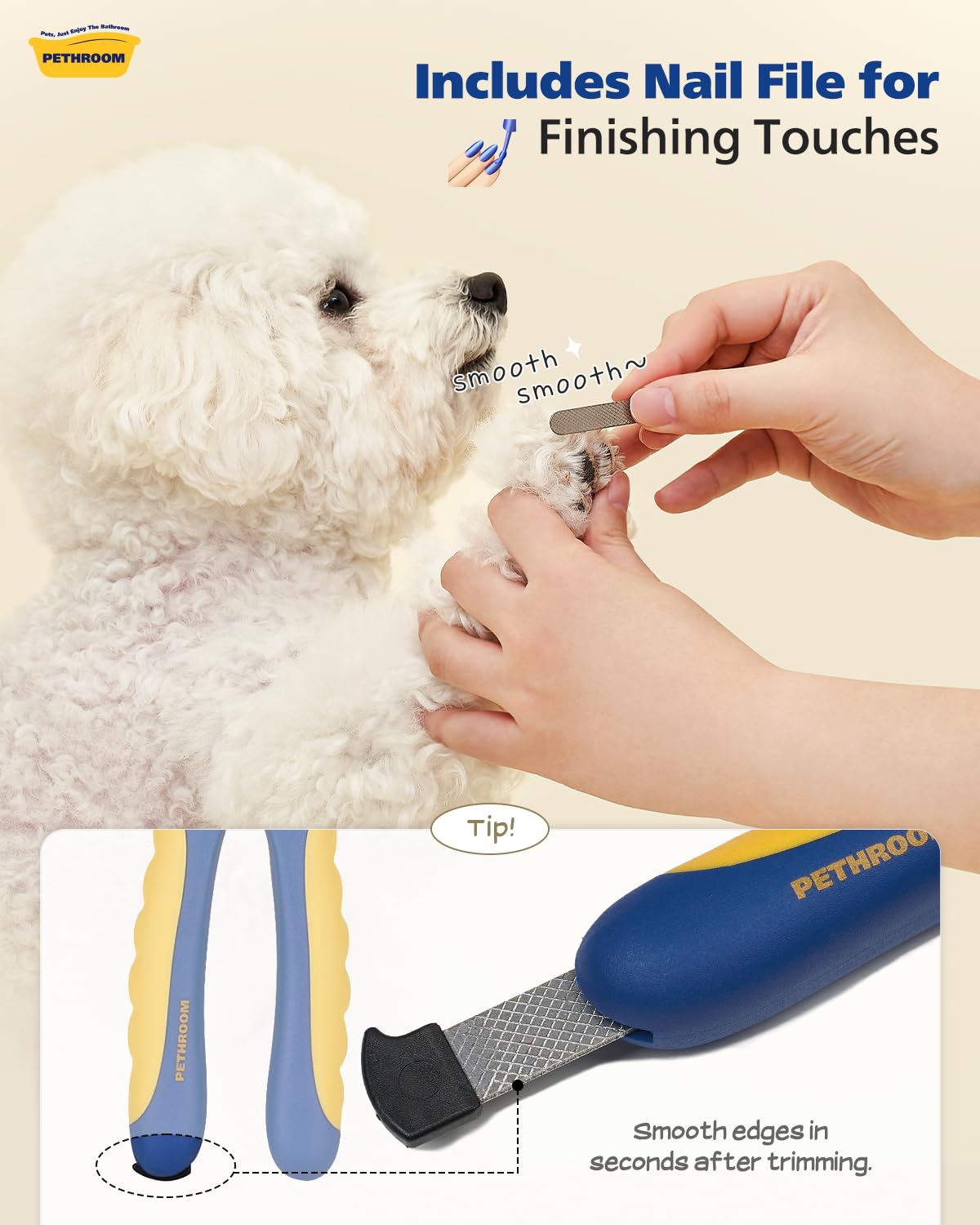 PETHROOM Cortaúñas para perros con lima de uñas, corte profesional rápido y fácil, guía de protección transparente para el aseo de mascotas, sin sobrecorte