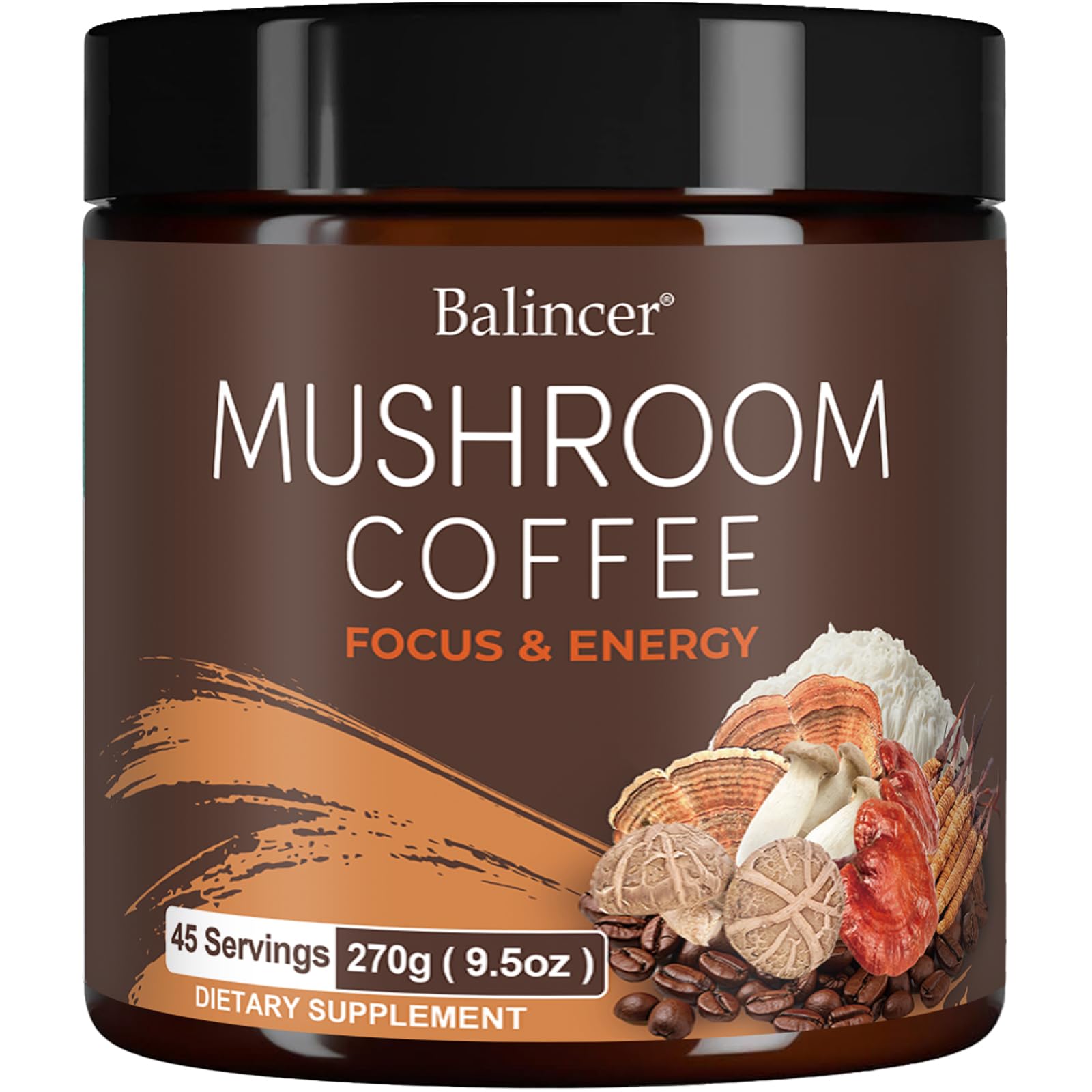 Balincer Café instantâneo com blend de 6 cogumelos, torra média, 45 porções, 269 g