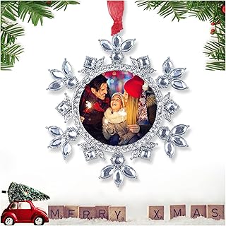 Christmas Photo Ornaments - 3.86" Snowflake Ornaments, Fits 2 inches inches Photos - 2025 Snow Decorations - Christmas Tree Decorations with Clear Rhinestones (White 2)