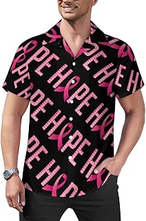 Breast Cancer Awareness Hope Mens Shirts Hawaiian Short Sleeved Cuban Collar Graphic Tees Tops