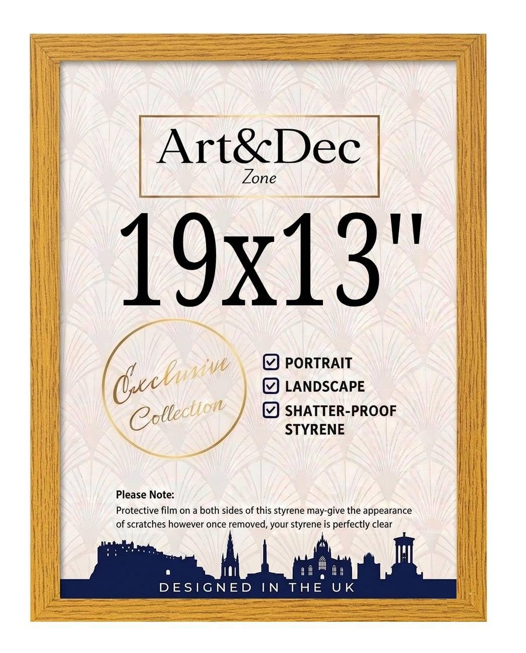 Art & Dec Zone® Modern Oak Picture Frame 19x13 Inch – MDF Wood Finish, High-Clarity Shatter-Proof Acrylic Cover for Posters and Artwork