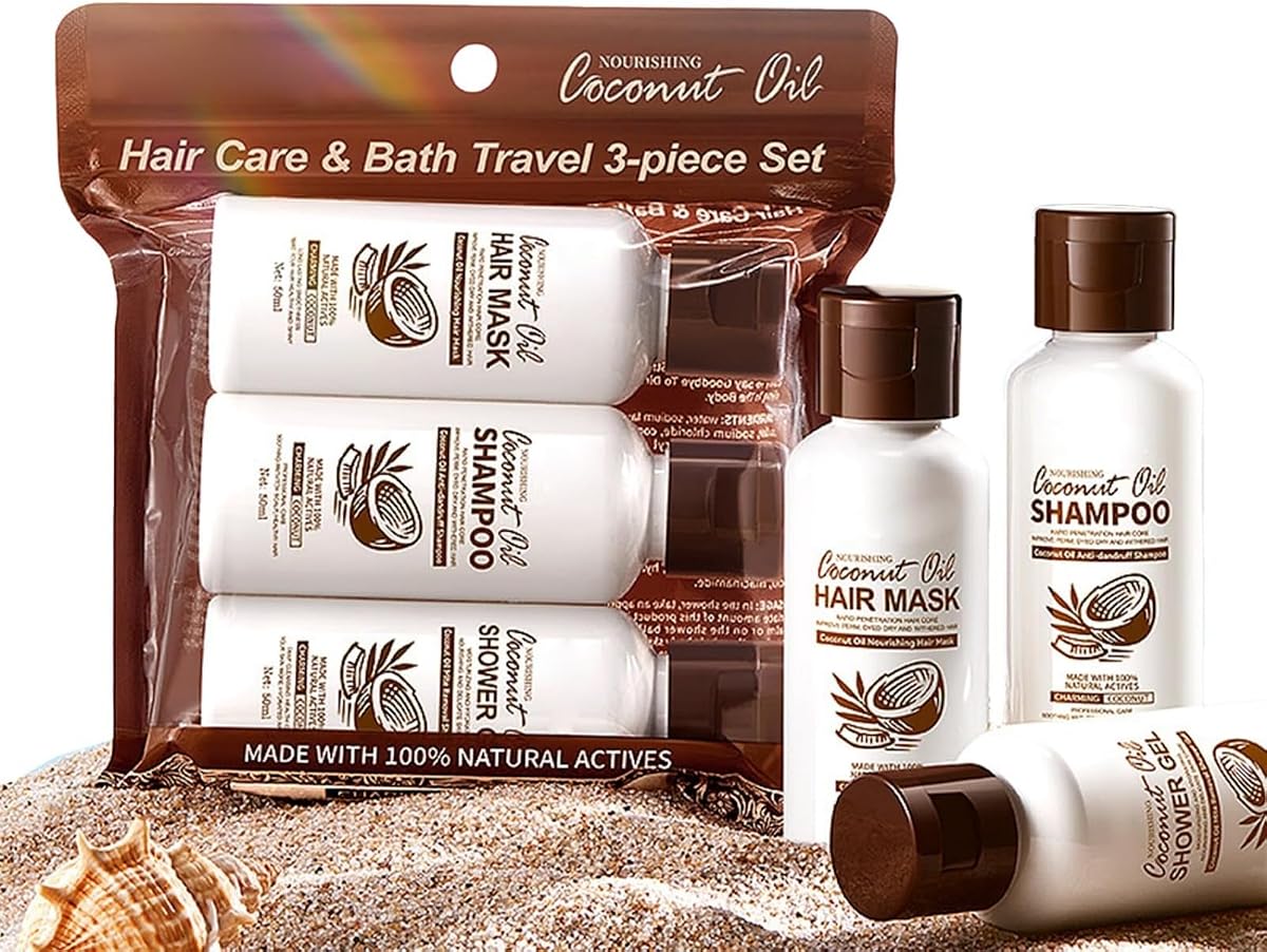Set de viaje de aceite de coco para el cuidado del cabello y la ducha