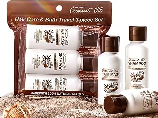 Coconut Oil Hair Care & Shower Travel Set, 3 Pieces with Shampoo, Hair Mask and Shower Gel, 50ml, Each Nourishes Hair and Skin Intensively