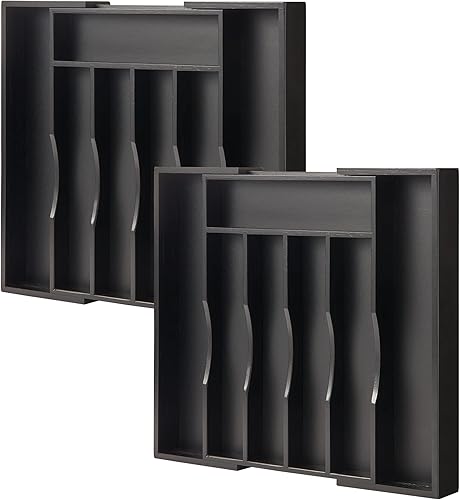 oridom Organizador de cajones de cocina de bambú expandible de 2 piezas para cubiertos y utensilios bandeja ajustable de madera de bambú en cajón
