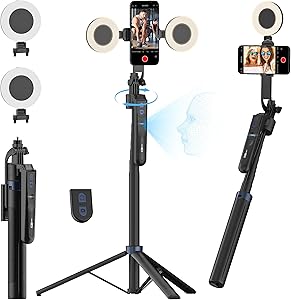 USKEYVISION Auto Face Tracking Tripod 360 Rotation,Phone Tripod for iPhone w/Fill Light,Selfie Stick for iPhone w/Remote Control,70” Phone Holder Video Recording for Content Creators TikTok(UTK-02)