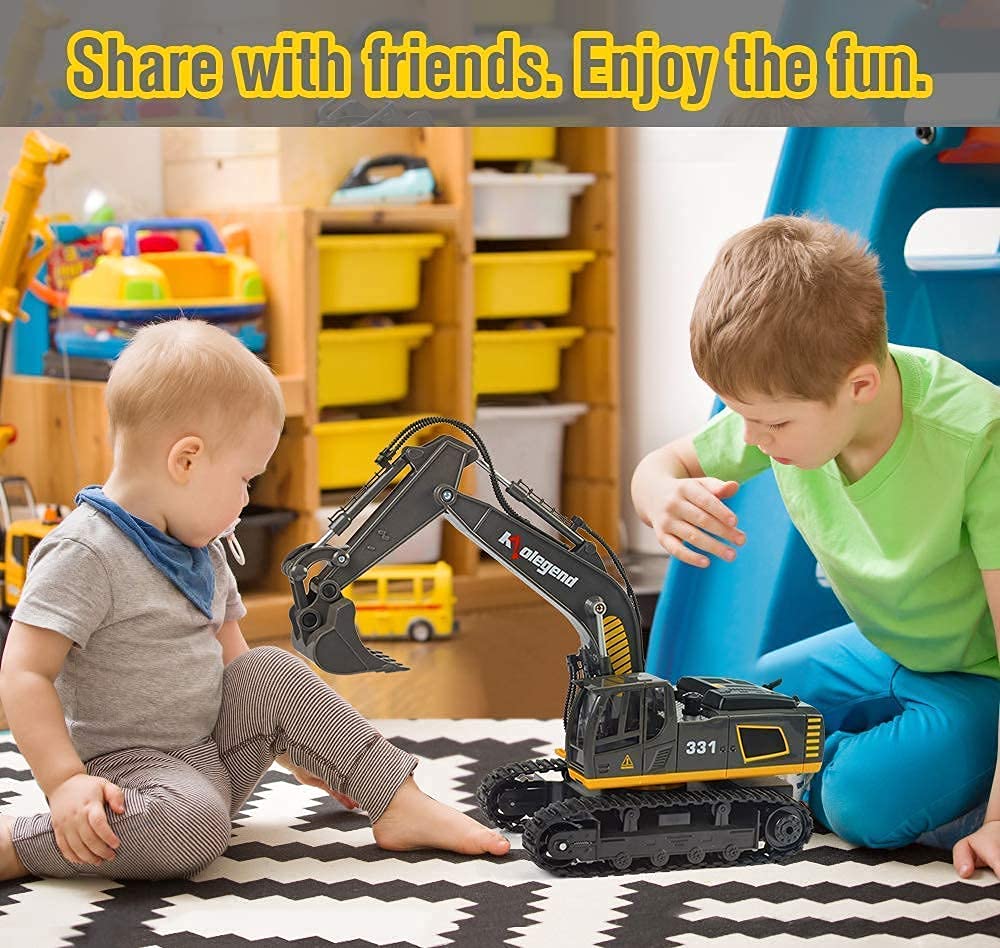 kolegend Remote Control Excavator Toy 16 Inch, 9 Channel RC