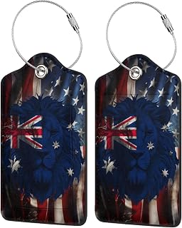 Australia Australians Flag Lion Leather Luggage Tags Elegant Bag Tag Identifier with Privacy Cover & Id Card, Perfect Travel Gift for Friends Family Tourists 4 Pcs