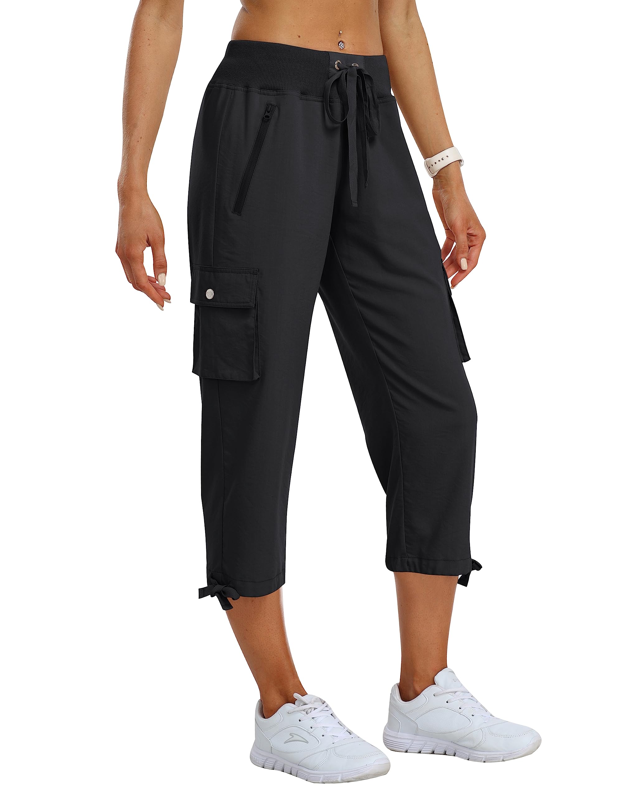MoFiz Pantalones Cargo Mujer Capri Pantalón 3/4 Largo Ligero Verano Outdoor Pantalones de Senderismo Transpirable con Bolsillo Cremallera