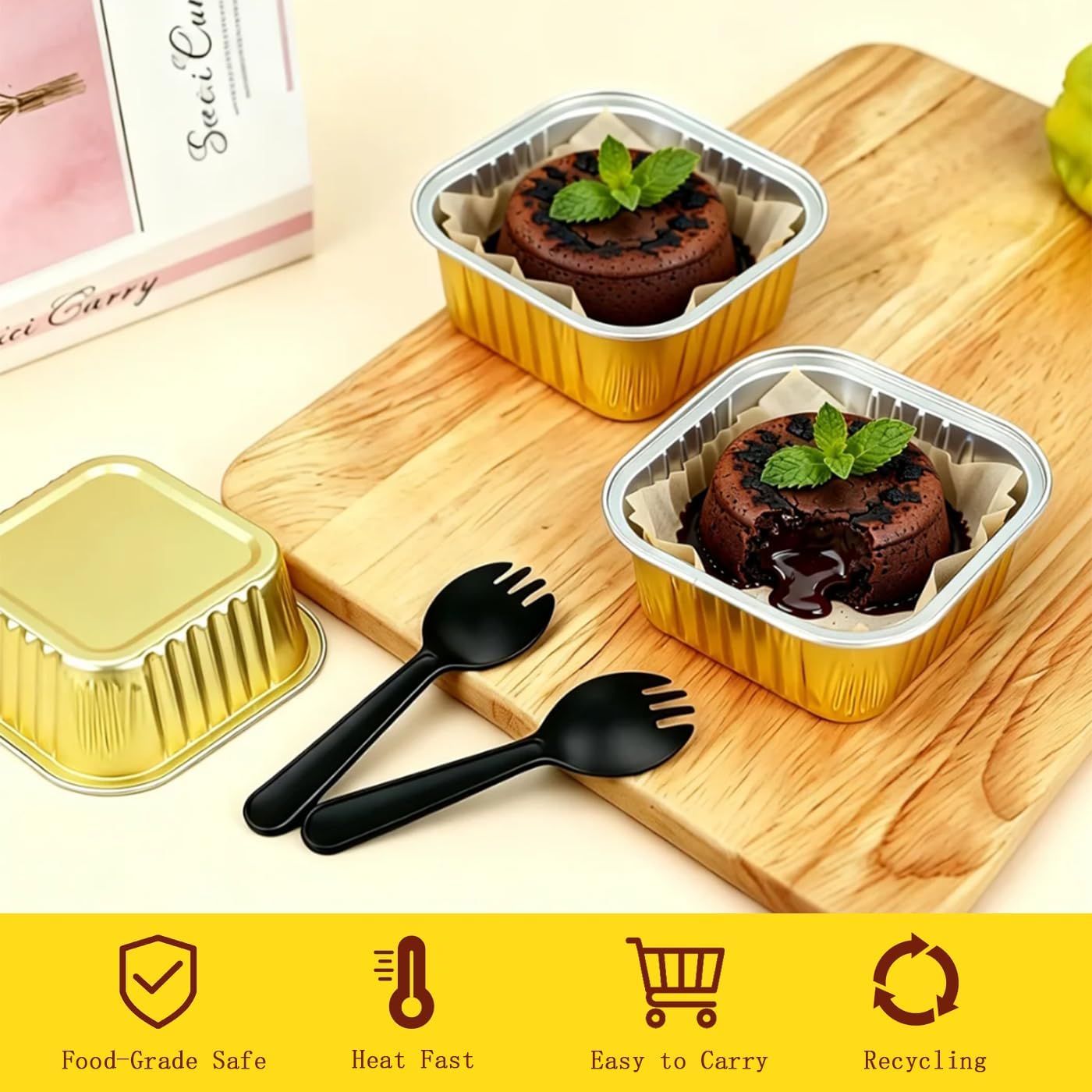 50 Pack Mini Square Gold Aluminum Foil Cake Pans