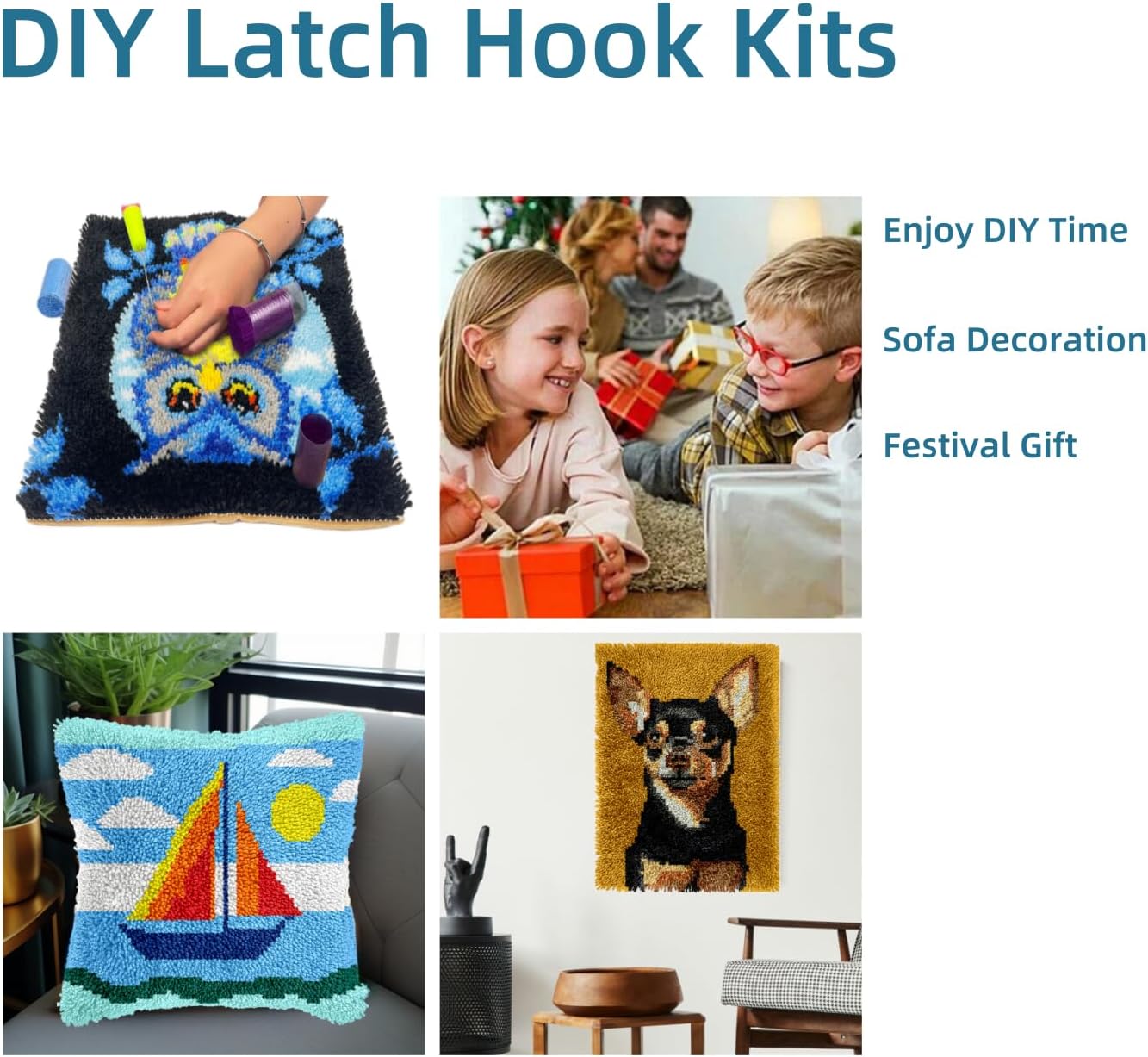 Dalmatians Dog Latch Hook Rug Kits Crochet Yarn Cushion Embroidery Needlework Rectangle Carpet Mat DIY Hook and Latch Kit Tapestry Christmas Decor 38x52cm(1)