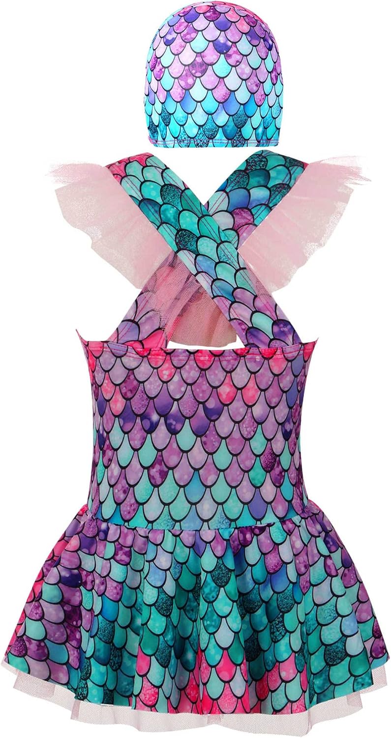 Girls's Rash Guard Swimsuit 2 Pieces Fish Scales Tanks Dress Quick-Dry Bathing Suit Swim Sets