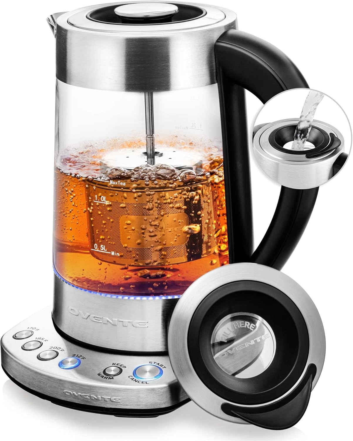 OVENTE 1.7L Electric Tea Kettle with Removable Infuser