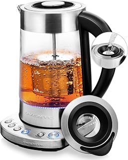 OVENTE KG733S 1.7L Glass Electric Tea Kettle with Infuser, Variable Temp 170-212°F, Keep Warm, 1500W Fast Boil, BPA-Free ProntoFill Lid, Silver