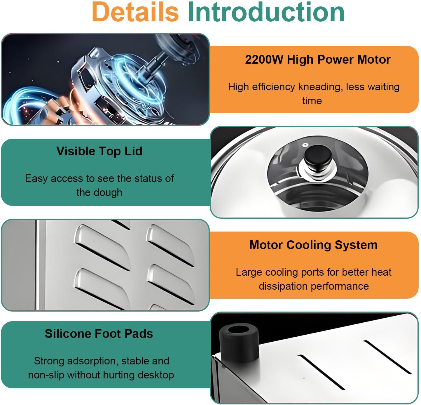 Dough Mixer 2200W Electric Pizza Dough Maker with Dual Rotation Stainless Steel Commercial Doughs Maker,1400rpm Electric Spiral Kneader, for Bread,Pizza,Dumpling Doughs 5KG