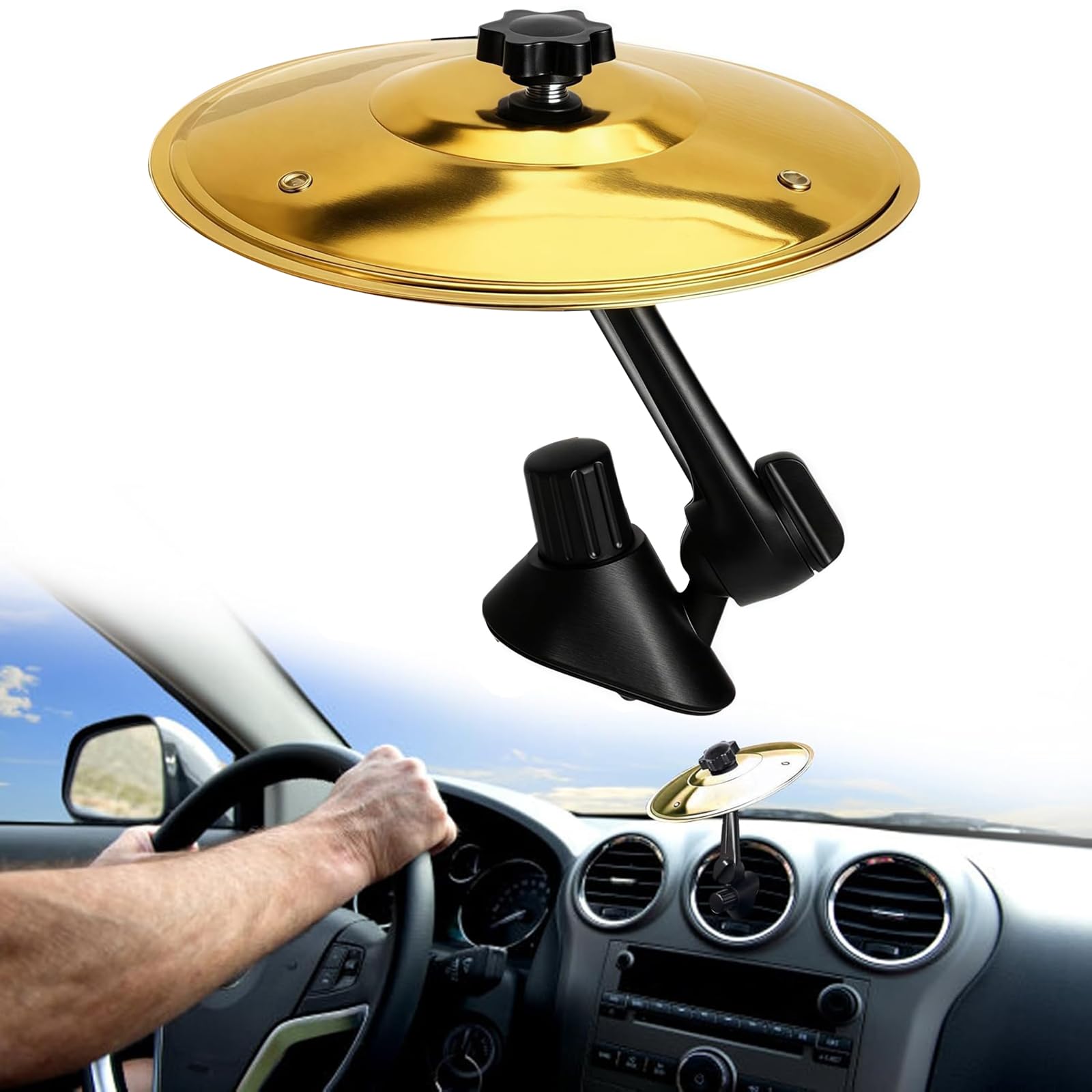 Car Cymbal, Car Cymbal Air Vent, Car Symbol Drum Air Vent, Crash Dash Board Cymbal Drum Symbol, Mini Drum Crash Cymbal for Car Vent (Gold)
